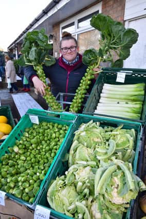 Phoebe Kift of Sibsey, selling vegetables at the Heckington Pavilion market.