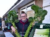 Phoebe Kift of Sibsey, selling vegetables at the Heckington Pavilion market.