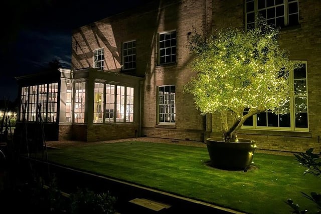 Part of the garden at night.
