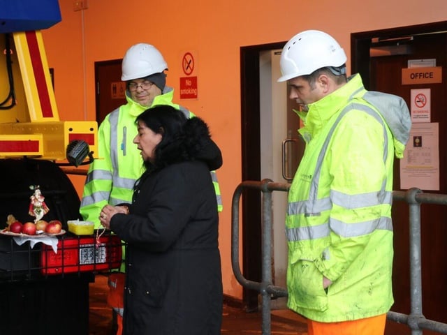 Nina Chapman carrying out a Hindu blessing of the gritters. Photo: LCC