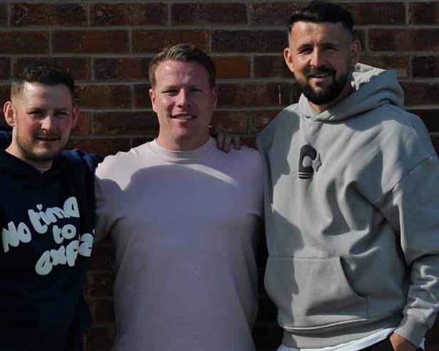 Martin Pembleton (left), Danny North (centre) and Stephen McCarron (right) will be in charge of Brigg next season. Photo: Brigg Town FC.