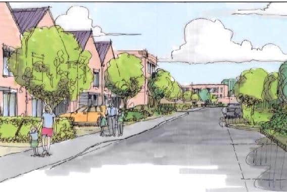 An early illustration of how the street scene might look at the new Hoplands development.