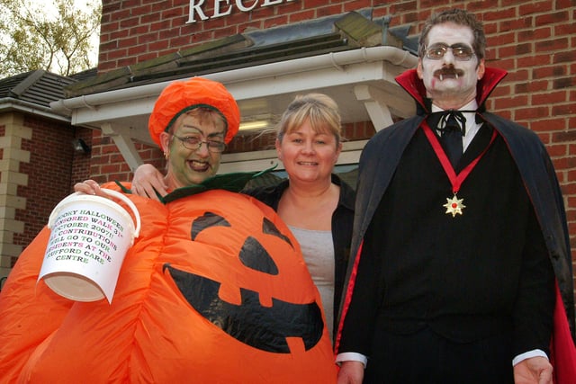 Sponsored halloween walk by staff to raise money for the residents of Rufford Care Centre, in Gateford Road. Pictured is Sue Smith, senior care assistant, Alison Dauris, centre manager and Antony Hince, care assistant.