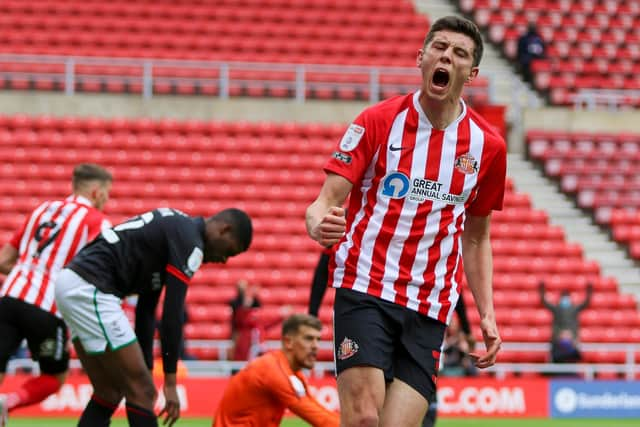 Ross Stewart celebrates after opening the scoring for Sunderland.