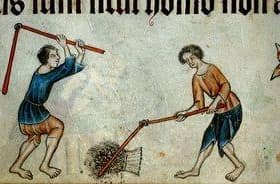 Harvesting as depicted in the Luttrell Psalter. Image courtesy of the British Library.
