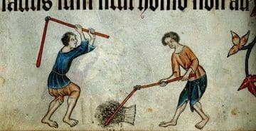 Harvesting as depicted in the Luttrell Psalter. Image courtesy of the British Library.