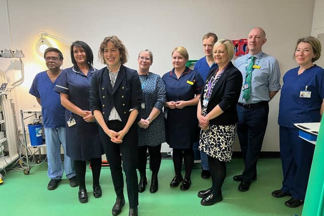 Victoria Atkins MP with staff at Louth County Hospital.