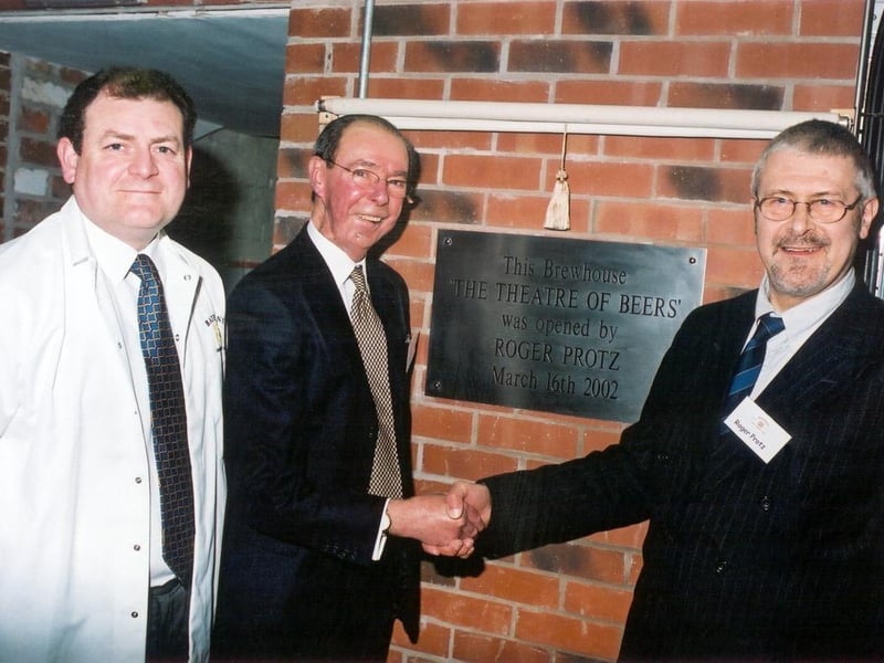 Beer writer Roger Protz (right) with Mr George opening the new brewhouse.