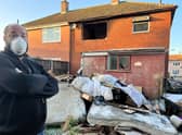 Graham Nicholls pictured outside his fire-devastated home in Sutterton today (Wednesday).