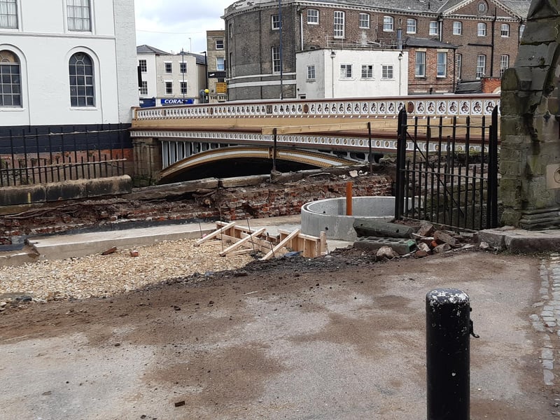 Looking across the work area towards Town Bridge.