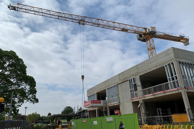 The crane that up until recently had been towering over construction workers at Boston's Pilgrim Hospital.