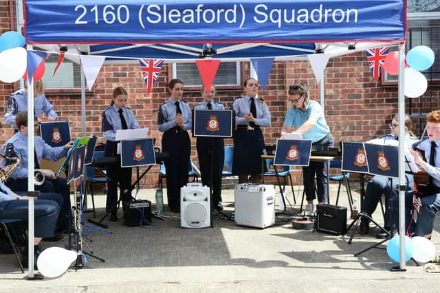 The Sleaford Air Cadets band warm up.