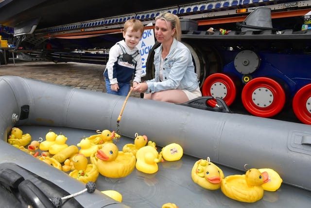 Kimberley Watkinson with grandson Blake Bicker 3, on the hook a duck.