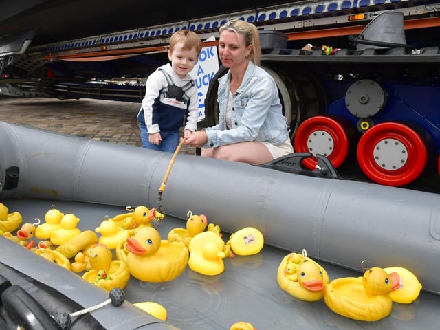 Kimberley Watkinson with grandson Blake Bicker 3, on the hook a duck.