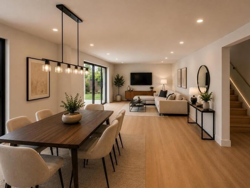 Looking back across the dining area to the family area.