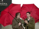 Jarvis Cocker and Steve Mackey (right) of Pulp outside  Magna in Rotherham in 2002