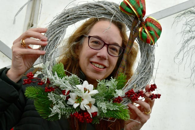 Sarah Clay of Dorrington on her stall, Indigo Blooms, at the Hub.