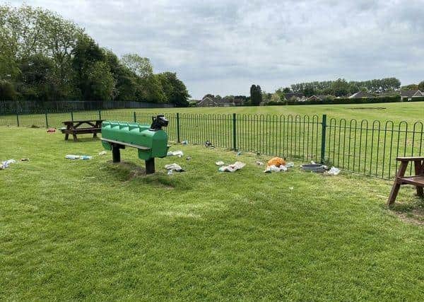 Rubbish strewn across playing fields in Spilsby.