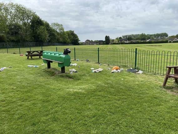 Rubbish strewn across playing fields in Spilsby.
