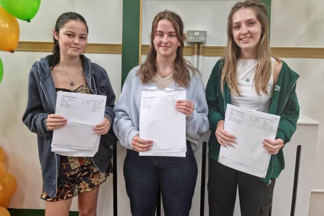 Skegness Grammar School's Rose Kent, Teia Millburn and Sophia Holford with their results.