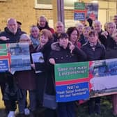 Residents against the Leoda solar farm plans at a recent meeting.