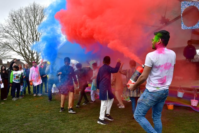 Safe coloured powders were used as part of the celebration event.