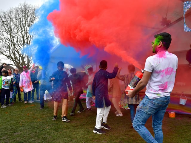 Safe coloured powders were used as part of the celebration event.