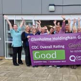 Staff and managers celebrate their 'Good' rating at Glenholme Holdingham Grange care home.