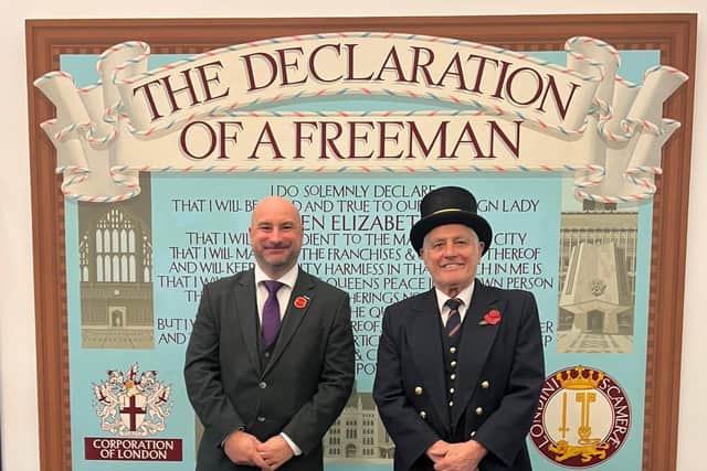 PCC Marc Jones (left) is made a Freedom of the City of London. Photo supplied