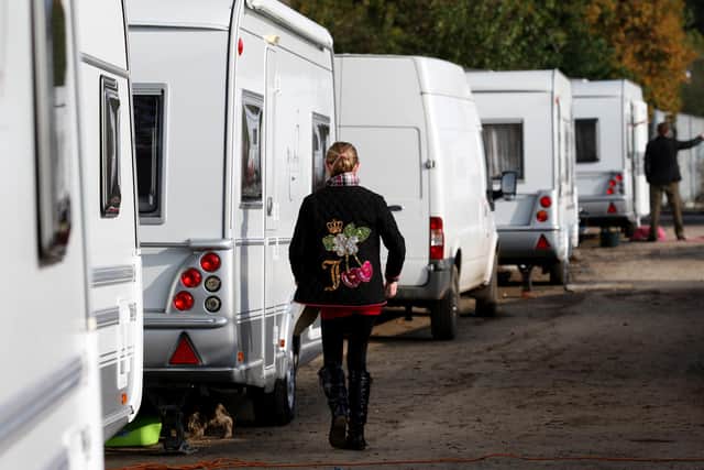 Caravans are parked up on the illegal side of the Dale Farm travellers site following the completion of clearance works by Basildon Council in Crays Hill in Essex.