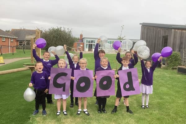 Mablethorpe Primary Academy pupils celebrate their Good Ofsted.