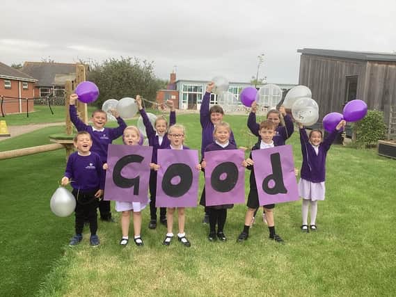 Mablethorpe Primary Academy pupils celebrate their Good Ofsted.