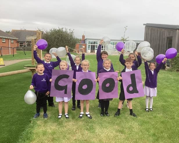 Mablethorpe Primary Academy pupils celebrate their Good Ofsted.
