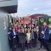 Full steam ahead for pupils from Richmond School, Skegness, with 1903-vintage steam locomotive Jurassic at Walls Lane station, Ingoldmells, in the Skegness Water
Leisure Park, during their visit to learn how narrow gauge railways shaped the world.