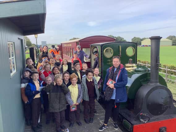 Full steam ahead for pupils from Richmond School, Skegness, with 1903-vintage steam locomotive Jurassic at Walls Lane station, Ingoldmells, in the Skegness Water
Leisure Park, during their visit to learn how narrow gauge railways shaped the world.
