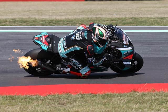 #60 Peter Hickman - Louth's FHO Racing BMW Motorrad BMW M1000RR ace in action at the Bennetts British Superbike Championship at Snetterton at the weekend. Photo by Dave Yeomans.