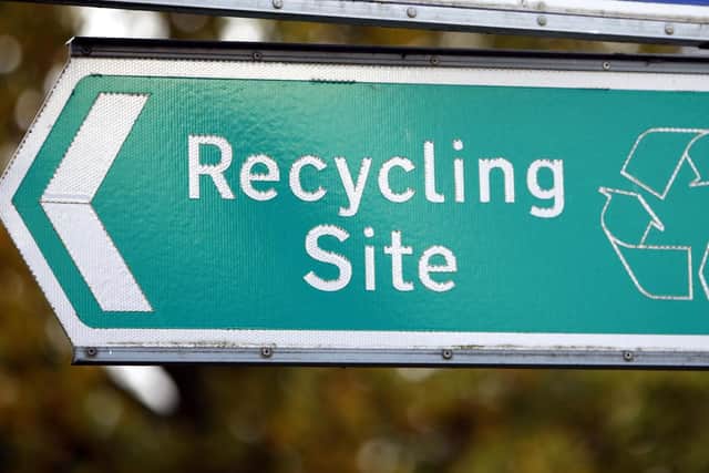 General view of a recycling site sign at the Springfield Recycling Plant in Chelmsford, Essex