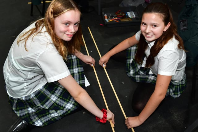 From left - Elizabeth and Zuzanna of KSHS, problem solving in the STEM tournament. Photo: Mick Fox