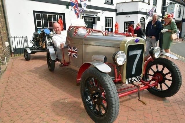 Kevin Taylor of Orby with his 1925 Clyno Car (built by Joh and Kev Taylor) and 1949 AJS 7R350 bike (built by John Taylor)