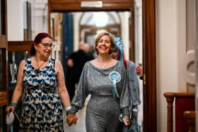 Reform UK's Dame Andrea Jenkyns, accompanied to the count by her sister