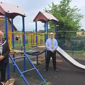 Mayor Coun Tim Davies and council leader, Coun Richard Craig, at the Hickman Bacon Park in Gainsborough