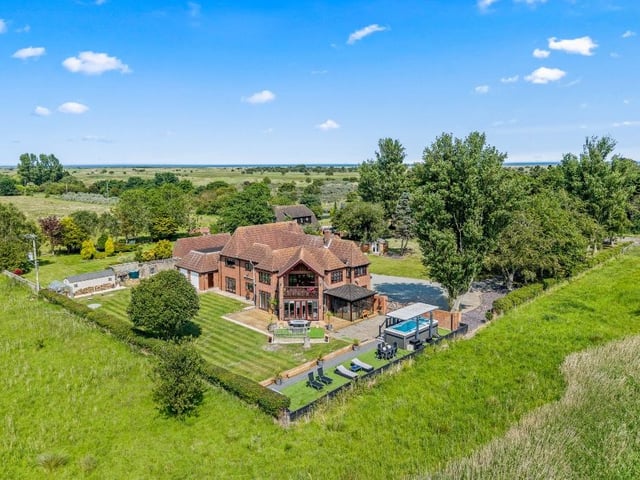 An aerial view of the rear of the home.