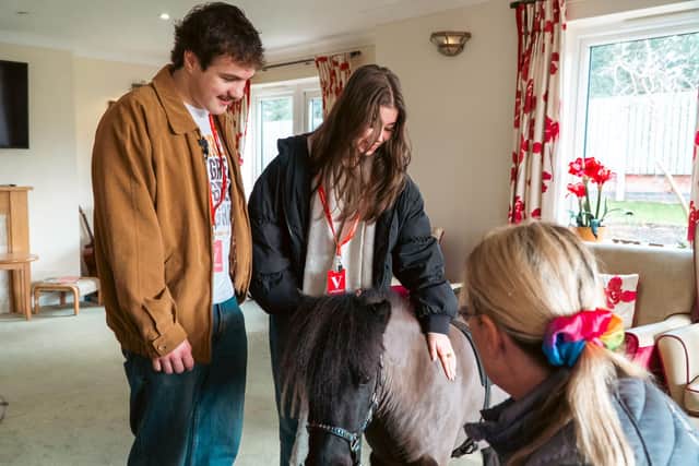 Bailey Greetham-Clark presenting the Shetland Pony in Cloverleaf Care Home