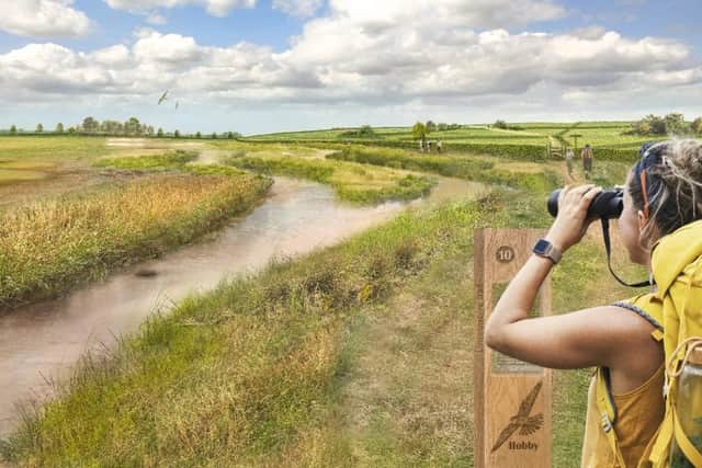 An impression of how the wetland nature area around the reservoir may look, with opportunities for leisure. (Anglian Water)