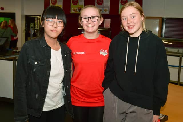 From left - Xinbai Lin 15, Madalaine Freeman 16, and Harriet McIlwaine 16 pleased with their GCSE results.