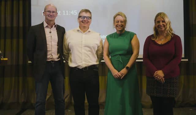 Pictured (from left) are Gavin Jackman, City Science (Derbyshire winner of the Rural Mobility Competition); Richard Bradley, Midlands Connect; Michelle Sacks, Deputy Chief Executive (Growth) of the South & East Lincolnshire Council Partnership and South Halina Davies, Greater Lincolnshire LEP