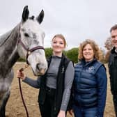 Donna Barker of DB Equine Therapy pictured with Ebony Douce, horse, Ringo and Steve LyonUKSE of UKSE.