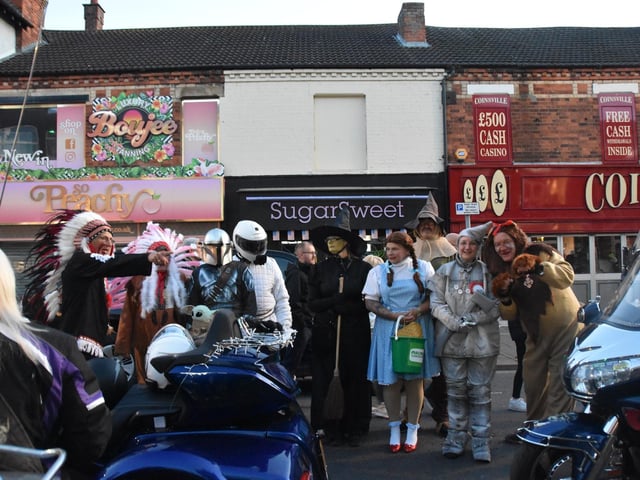 Goldwing Light Parade volunteers in fancy dress were collecting in aid of Macmillan Cancer Support. Photo: Barry Robinson.