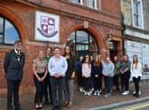 Students, thje college team and the Town Mayor outside the newly renovated building