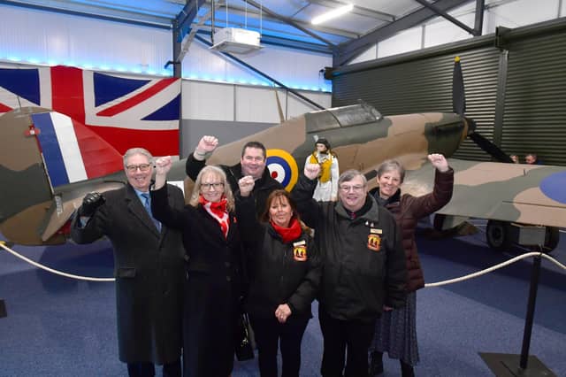 Celebrations at the official opening of the events building, with Stephen and Kathy Dawes, Paul and Linda Britchford, trustee Richard Tory, and Sue Fortune, of the UKSBF GRASSRoots Grant scheme.